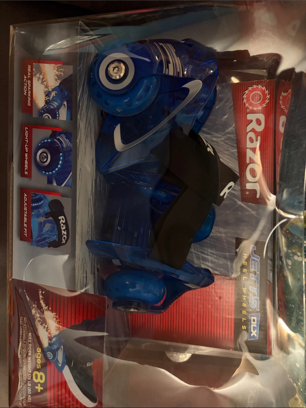 Razor Blue Light-Up Adjustable Heel Wheels with Black Strap